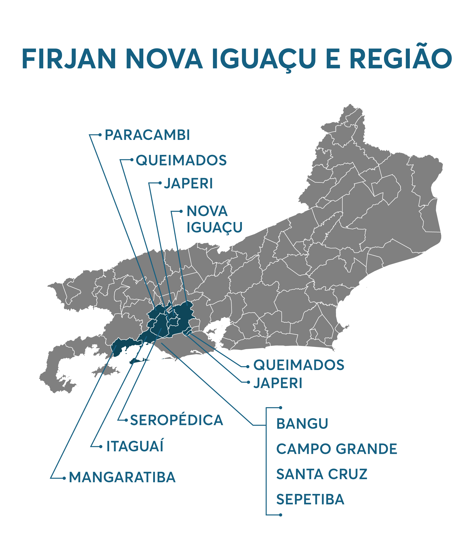 Mapa da região de Nova Iguaçu, Baixada Fluminense