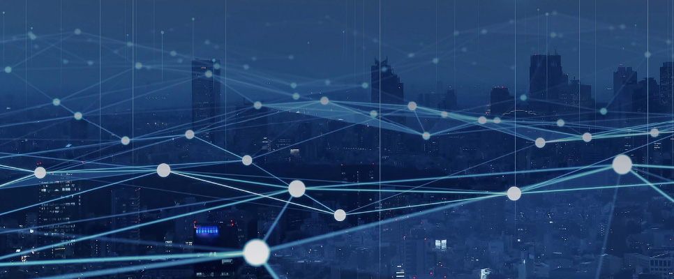 Imagem de prédios azuis